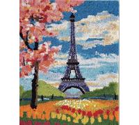 DIY Latch Hook Rug Making Kit for Adults Kids Eiffel Tower and Flowers 31x45in/80x115cm Embroidery Kits Cross Stitch Kit Carpet Making Kit Needlework DIY Craft Kits for Home Deco
