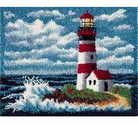 DIY Latch Hook Rug Making Kit for Adults Kids Lighthouse 23x35in/60x90cm Embroidery Kits Cross Stitch Kit Carpet Making Kit Needlework DIY Craft Kits for Home Deco