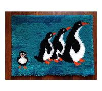 DIY Latch Hook Rug Making Kit - Penguin Theme Cushion, 52X38cm Color Printed Pattern for Adults and Kids - Carpet Crochet Craft