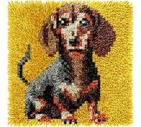 DIY Latch Hook Small Mini Rug Kits for Adults Tapestry Dachshund Dog Pre-Printed Patterns Carpet Needlework Crochet Yarns Latch Hooking Mat Cushion for Home Decor 30x30cm(l338)