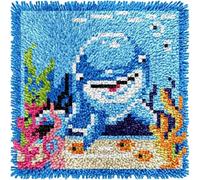 DIY Latch Hook Small Mini Rug Kits for Adults Tapestry Dolphin & Seaweed Pre-Printed Patterns Carpet Needlework Crochet Yarns Latch Hooking Mat Cushion for Home Decor 30x30cm(l327)