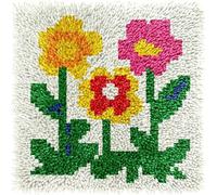 DIY Latch Hook Small Mini Rug Kits for Adults Tapestry Flowers Pre-Printed Patterns Carpet Needlework Crochet Yarns Latch Hooking Mat Cushion for Home Decor 30x30cm(l350)