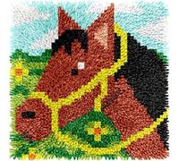 DIY Latch Hook Small Mini Rug Kits for Adults Tapestry Horse Pre-Printed Patterns Carpet Needlework Crochet Yarns Latch Hooking Mat Cushion for Home Decor 30x30cm(l56)