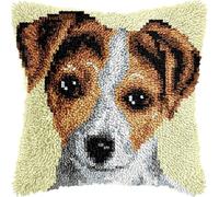 DIY Latch Hooking Pillow Kits for Adults Jack Russel Terrier Pillow Cover Printed Pillowcase Crochet Yarns Latch Hooking Handmade Cushion for Home Sofa Decoration 17x17inch(h1)