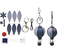 DIY Leather Set of 2 Hot Air Balloon Keychain Craft Kit Lanyards and Keychains Complete Material Package Keychain Making Supplies(Blue)