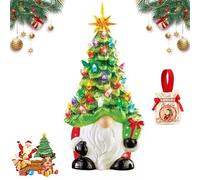DIY Lighted Christmas Gnome Tree, 12" Ceramic Christmas Gnomes Decorations Light Up, Small Mini Prelit Xmas Holiday Decor with 46 Multicolored Lights, for Tabletop Home Room Table Fireplace (1pc-A)