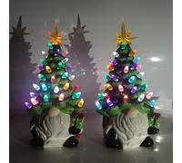 DIY Lighted Christmas Gnome Tree, 2025 New Ceramic Christmas Tree, Lighted Christrnas Gnome, Ceramic Xmas Trees That Light up for Tabletop Home Room Table Fireplace Office (2)