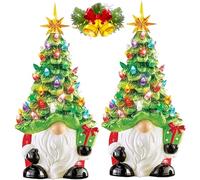 DIY Lighted Christmas Gnome Tree, 8 Inch Ceramic Gnome Christmas Tree, Faceless Old Man, with Multicolored Lights, for Tabletop Home Room Table Fireplace Office (2pc)