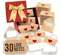 DIY Love Notes Box - 30 Mini Envelopes & Blank Cards. Personalised Romantic Gifts for Him or Her, Boyfriend & Girlfriend. Ideal for Valentine’s Day, Anniversary & Lunch Box Surprises. (30, Red)