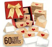 DIY Love Notes Box - 30 Mini Envelopes & Blank Cards. Personalised Romantic Gifts for Him or Her, Boyfriend & Girlfriend. Ideal for Valentine’s Day, Anniversary & Lunch Box Surprises. (60, Red)