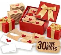 DIY Love Notes Box,Mini Blank Cards & Envelopes for Him/Her,Valentine's Day Craft Envelopes with Heart Stickers & Little Blank Notes Cards,Romantic Couple Gifts,Love Notes for Wife,Husband (30Pcs)