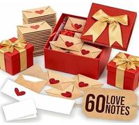 DIY Love Notes Box - Mini Blank Cards & Envelopes for Him/Her, Valentine's Day Love Cards with Heart Stickers,Tiny Valentines Day Card,Little Love Note for Wife,Husband,Anniversary,Birthday (60 Set)