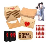 Diy Love Notes Box - Mini Blank Cards & Envelopes For Him/Her,Valentine's Day Love Cards With Heart Stickers,Romantic Personalized Gift For Him Her, Valentine’S Day, Birthda (60pcs)