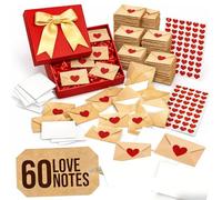 DIY Love Notes Box - Mini Blank Cards & Envelopes with Heart Stickers, Mini Envelopes with Blank Cards, Valentine Day Love Note Cardss for The Person You Loves, Lunch Notes for Husband (#60PCS)