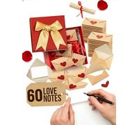 DIY Love Notes Box, Valentine Envelope Boxes, Mini Letters with Blank Cards Set, Romantic Personalized Gift for Him Her, Valentine’s Day, Birthday, Anniversary & Long Distance Love(60 pcs)