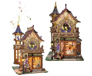 DIY Magic Time Society Miniature Model Kit, Fantasy Clock Tower Scene, with Music Box & Real Clock, 3D Assembly Ornament, Suitable for Adults