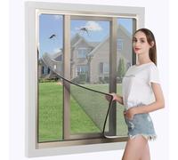 DIY Magnetic Window Screen, Adjustable Window net ,White Frames Grey Fiberglass Mesh 61''X59''(155X150cm)