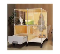 DIY Metal Cat Enclosure with Litter Box, Mobile Indoor Cat Cage with Universal Wheels and Doors, Perfect for Cottage, Household, and Balcony