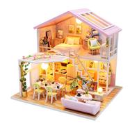 DIY Minature House Kit for Adults, Wooden Dollhouse Kit Miniature House Kit with LED Light, Model Building Christmas Home Decoration Creative Gift for Adults and Teens (Villa Sweet Time)