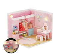 DIY Minature House Kit for Adults, Wooden Dollhouse Kit Miniature House Kit with LED Light, Model Building Christmas Home Decoration Creative Gift for Adults and Teens (Girls' Dressing Room)
