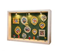 DIY Mini Gold Frames Silhouette Box, Shadow Box Frame Kit with Gold Miniature Museum & Figurines, Pullable Front Panel, for Anniversary, Wedding, Birthday, Valentine's Day & Home Decor