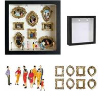 DIY Mini Gold Frames Silhouette Box, Upgrade 8 Gold Miniature Museum and 8 Figurines with Light, Celebrate Your Unique Memories in Style for Anniversary, Wedding, Birthday and Home Decor (Black)