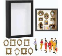 DIY Mini Museum Shadow Box Frame Kit - 3D Keepsake Display Case with 8 Gold Mini Frames & Figurines for Wedding, Wall Art Home Decor