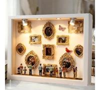 DIY Mini Museum Silhouette Box, 8 Figurines Museum of US Shadow Box Frame, Mini Photo Frame Memory Boxes with LED Light, Retro Miniature Picture Frames Silhouette Boxes, for Valentines Gift