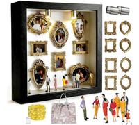 DIY Mini Museum Silhouette Box, 9.84in Shadow Box Frame Kit with Golded Mini Frames & Figurines, Celebrate Your Unique Memories in Style, For Anniversary,Wedding,Valentines Daygift (Black with light)