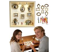DIY Mini Museum Silhouette Box- Celebrate Your Unique Memories in Style, 8 Gold Frames & 8 Figurines & 2 Lamp in Shadow Box Frame Kit, Mini Frames Easy Assembly for Preserve Precious Memories (Wood)