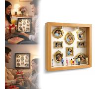 DIY Mini Museum Silhouette Box - Celebrate Your Unique Memories in Style, Shadow Box Frame Kit with Gold Mini Frames & Figurines (Wood - with Light)