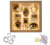 DIY Mini Museum Silhouette Box-Creative Memory Display Box， Personalized Shadow Box Frame Kit with Miniature Figurines，Gold Frames，LED lights，Museum Shadow Box，Art History Gifts (wood color)