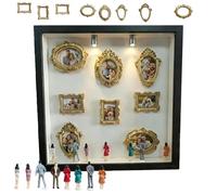 DIY Mini Museum Silhouette Box,LED Shadow Box Frame Kit with 8 Mini Gold Frames & Figurines, Personalised Memory Box for Anniversary, Wedding (Black)