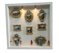 DIY Mini Museum Silhouette Box,LED Shadow Box Frame Kit with 8 Mini Gold Frames & Figurines, Personalised Memory Box for Anniversary, Wedding (White)