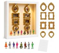 DIY Mini Museum Silhouette Box, Mini Museum Kit, LED Shadow Box Frame Kit with 8 Mini Gold Frames & Figurines for Valentines Day Gift Anniversary Wedding Birthday Home Decor (White)