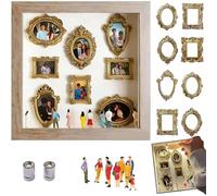 Diy Mini Museum Silhouette Box, Mini Picture Frames, Shadow Box Frame With Lights, Gold Mini Frames & Figurines, For Anniversary, Wedding, Birthday & Home Décor (Wood Color)