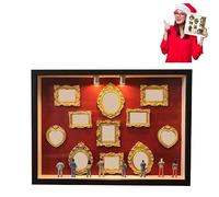 DIY Mini Museum Silhouette Box Personalized Photo Shadow Creative Memory Display Kit with Gold Frames & Lights Family Case for Anniversary Wedding(Black B,with Light)