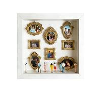DIY Mini Museum Silhouette Box, Photo Display with Gold Mini Frames & Figurines for Cherished Memories, for Anniversary, Wedding, Birthday & Home Decor (White)