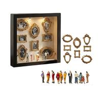 DIY Mini Museum Silhouette Box Retro Photo Display Frame Set with Miniature Figurines and Lights Desktop Decor (Black, 25.5cm*25.5cm*3.7cm)
