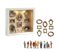 DIY Mini Museum Silhouette Box Retro Photo Display Frame Set with Miniature Figurines and Lights Desktop Decor (White, 25.5cm*25.5cm*3.7cm)
