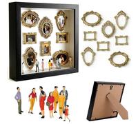 DIY Mini Museum Silhouette Box, Shadow Box Display Case Kit with 8 Gold Mini Frames and 8 Figurines, Celebrate Your Unique Memories in Style, for Anniversary, Wedding, Birthday & Home Decor (Black)
