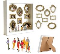 DIY Mini Museum Silhouette Box, Shadow Box Display Case Kit with 8 Gold Mini Frames and 8 Figurines, Celebrate Your Unique Memories in Style, for Anniversary, Wedding, Birthday & Home Decor (White)