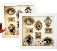 DIY Mini Museum Silhouette Box, Shadow Box Display Case, Personalized Photo Shadow Box Display with Mini Figurines & Mini Gold Frames, Celebrate Your Unique Memories in Style (White 2PCS)