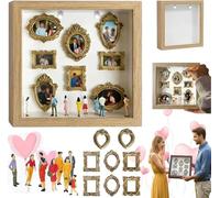 DIY Mini Museum Silhouette Box, Shadow Box Display Case, Personalized Photo Shadow Box Display with Mini Figurines & Mini Gold Frames, Celebrate Your Unique Memories in Style (Khaki)