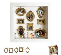DIY Mini Museum Silhouette Box, Shadow Box Frame Kit, Gold Mini Frames, Figurines, Photo Memory Display Case, Miniature Frame Set, Home Decoration (White_Light)