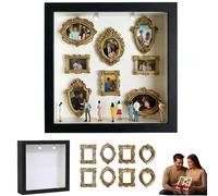 DIY Mini Museum Silhouette Box, Shadow Box Frame Kit with 8 Gold Mini Frames & 7 Figurines, Celebrate Your Unique Memories in Style, for Anniversary, Wedding, Birthday & Home Decor