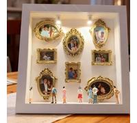 DIY Mini Museum Silhouette Box, Shadow Box Frame Kit with Lights, Gold Frames & Figurines, Home Decor Celebrate Your Unique Memories in Style, for Anniversary, Wedding (White)