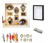 DIY Mini Museum Silhouette Box, Shadow Box Frame Kit with Lights, Golded Mini Frames & Figurines,Celebrate Your Unique Memories in Style, for Anniversary, Wedding, Birthday & Home Decor (Black)