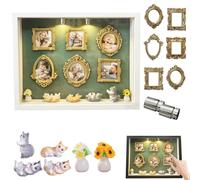 DIY Mini Museum Silhouette Box, Shadow Box Frame Kit with Lights, Golded Mini Frames & Figurines,Celebrate Your Unique Memories in Style, for Anniversary, Wedding, Birthday & Home Decor (White#)
