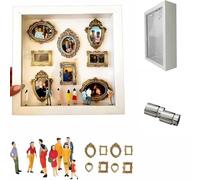 DIY Mini Museum Silhouette Box, Shadow Box Frame Kit with Lights, Golded Mini Frames & Figurines,Celebrate Your Unique Memories in Style, for Anniversary, Wedding, Birthday & Home Decor (White)